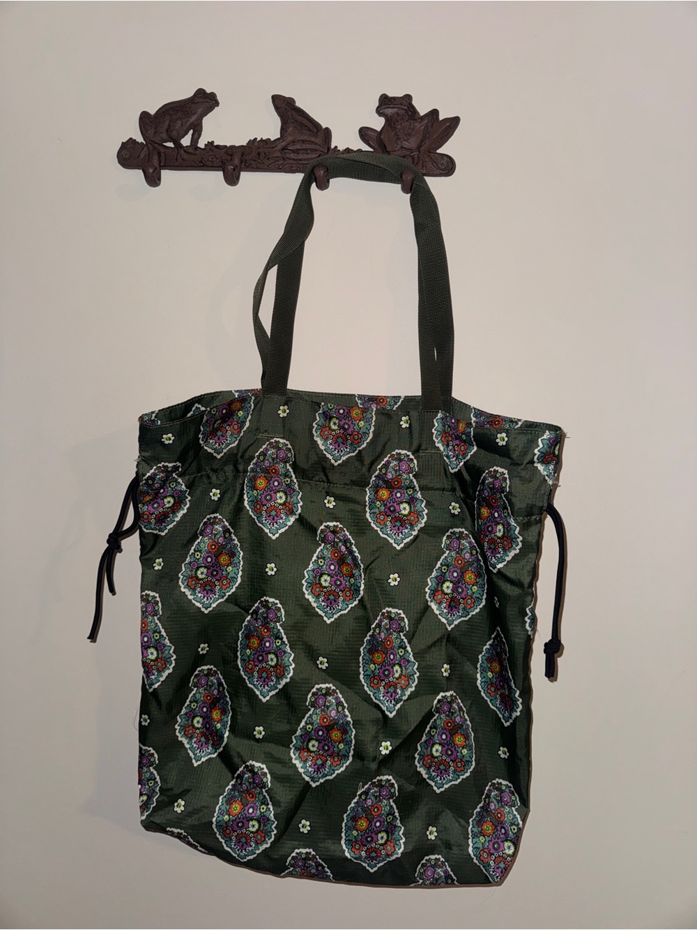 Vera Bradley Olive Green Floral Collapsible Tote Bag